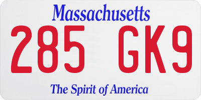 MA license plate 285GK9