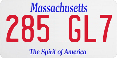 MA license plate 285GL7