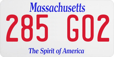 MA license plate 285GO2