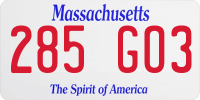 MA license plate 285GO3