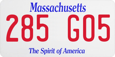 MA license plate 285GO5