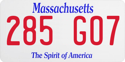 MA license plate 285GO7