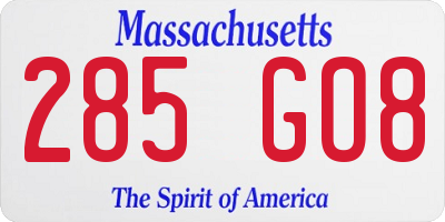 MA license plate 285GO8