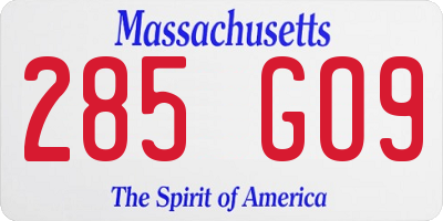 MA license plate 285GO9