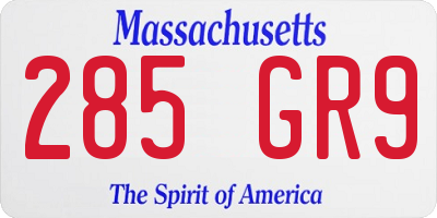 MA license plate 285GR9