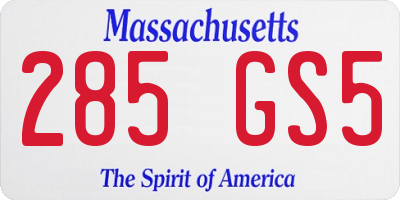 MA license plate 285GS5