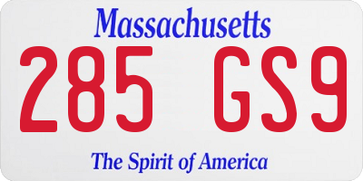 MA license plate 285GS9