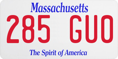 MA license plate 285GU0
