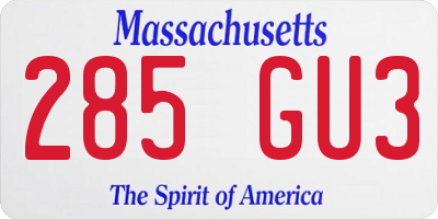 MA license plate 285GU3