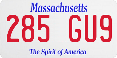 MA license plate 285GU9
