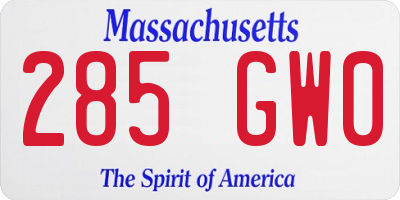 MA license plate 285GW0