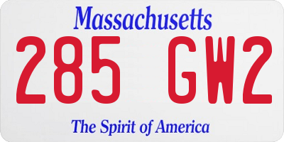 MA license plate 285GW2