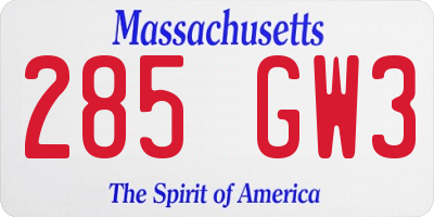 MA license plate 285GW3
