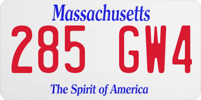 MA license plate 285GW4