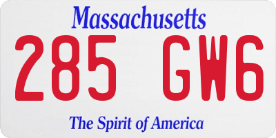 MA license plate 285GW6