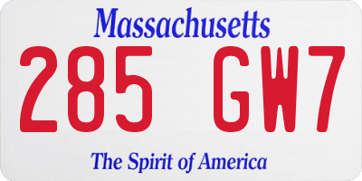 MA license plate 285GW7