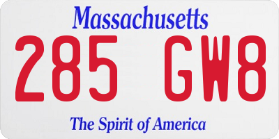 MA license plate 285GW8