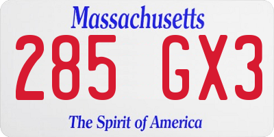 MA license plate 285GX3
