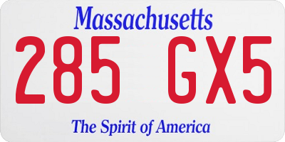 MA license plate 285GX5