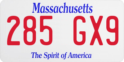 MA license plate 285GX9