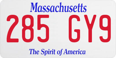 MA license plate 285GY9