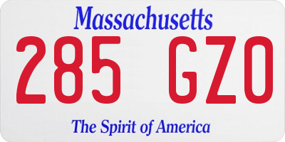 MA license plate 285GZ0