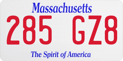 MA license plate 285GZ8