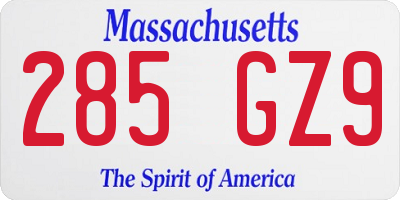 MA license plate 285GZ9