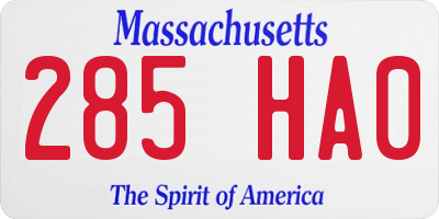 MA license plate 285HA0