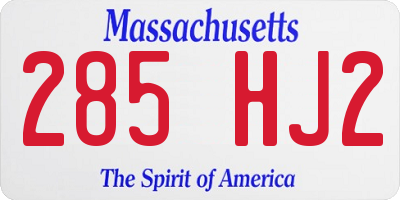MA license plate 285HJ2