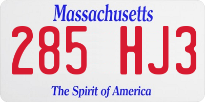 MA license plate 285HJ3