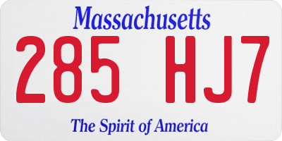 MA license plate 285HJ7