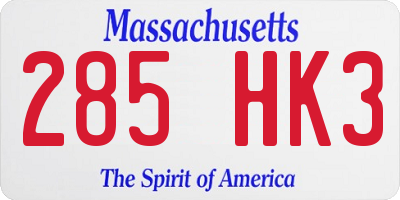 MA license plate 285HK3