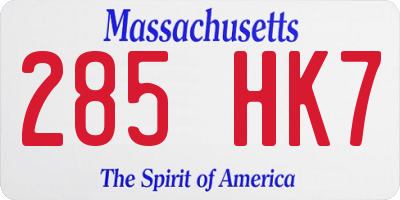 MA license plate 285HK7