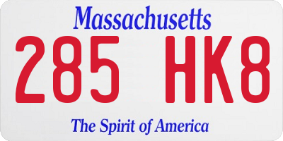 MA license plate 285HK8