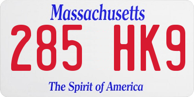 MA license plate 285HK9