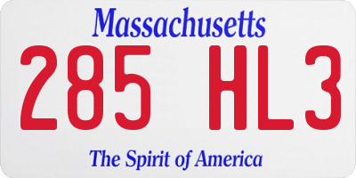 MA license plate 285HL3