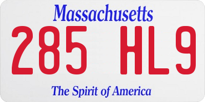 MA license plate 285HL9