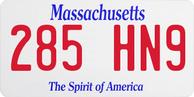 MA license plate 285HN9