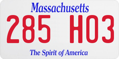 MA license plate 285HO3