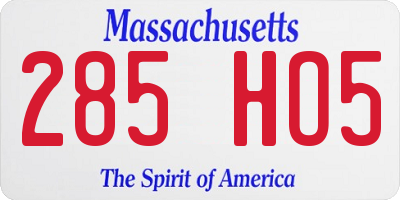 MA license plate 285HO5
