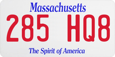 MA license plate 285HQ8