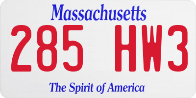 MA license plate 285HW3