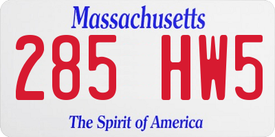 MA license plate 285HW5
