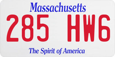 MA license plate 285HW6