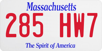 MA license plate 285HW7