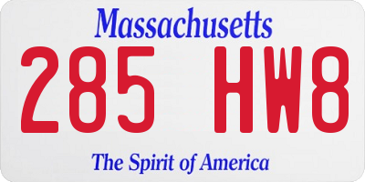 MA license plate 285HW8