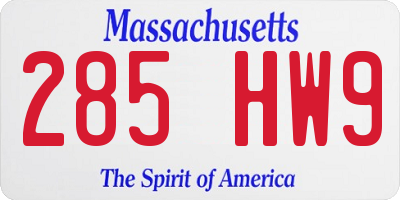 MA license plate 285HW9