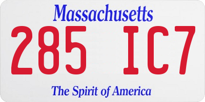 MA license plate 285IC7