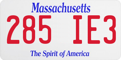 MA license plate 285IE3